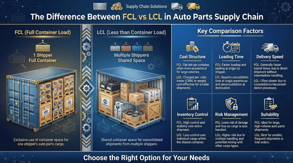 FCL vs LCL in Auto Parts Supply Chain: Cost, Risk, Stock