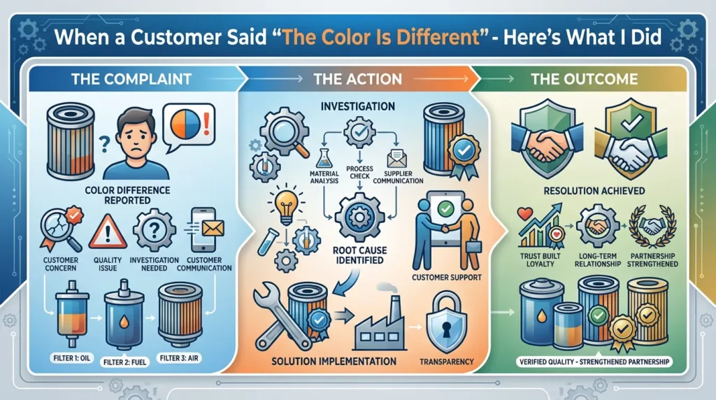 A buyer found slight color difference between filter sample and bulk goods. We traced root causes and upgraded QC to protect your brand visual consistency.